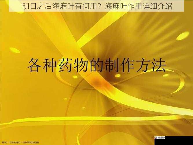 制作药品方面