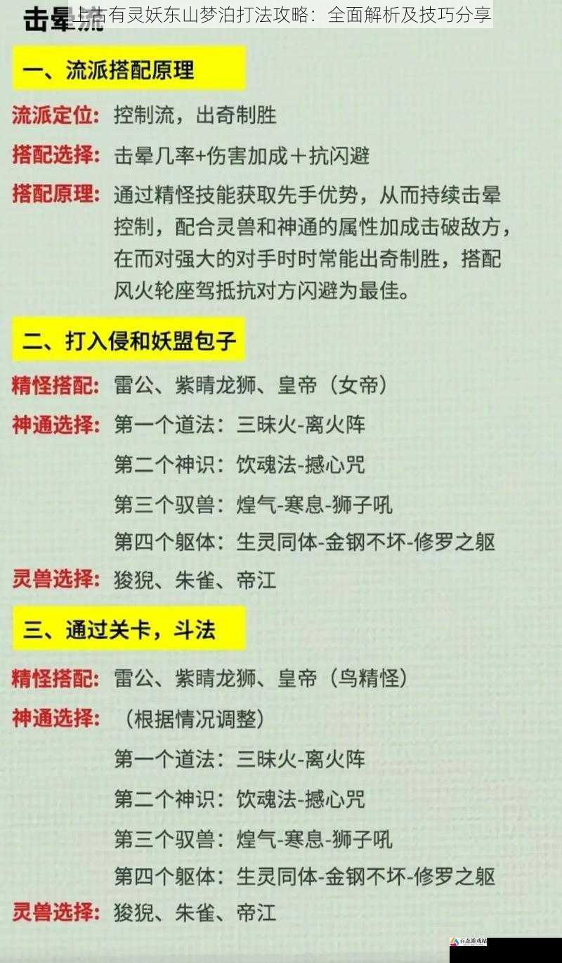 上古有灵妖东山梦泊打法攻略：全面解析及技巧分享