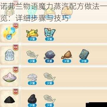 诺弗兰物语魔力蒸汽配方做法一览：详细步骤与技巧