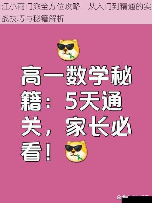 江小雨门派全方位攻略：从入门到精通的实战技巧与秘籍解析