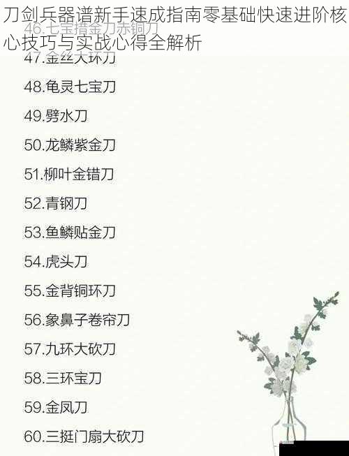 刀剑兵器谱新手速成指南零基础快速进阶核心技巧与实战心得全解析