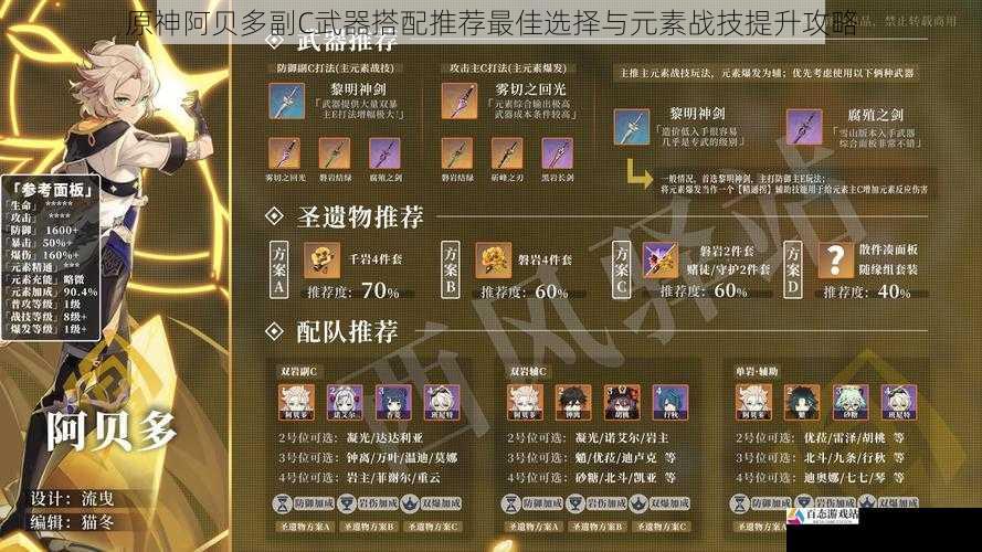 原神阿贝多副C武器搭配推荐最佳选择与元素战技提升攻略